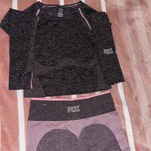VS Pink seamless leggings and long sleeve top